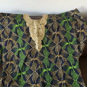 Vibrant Green and Blue Patterned Kaftan
